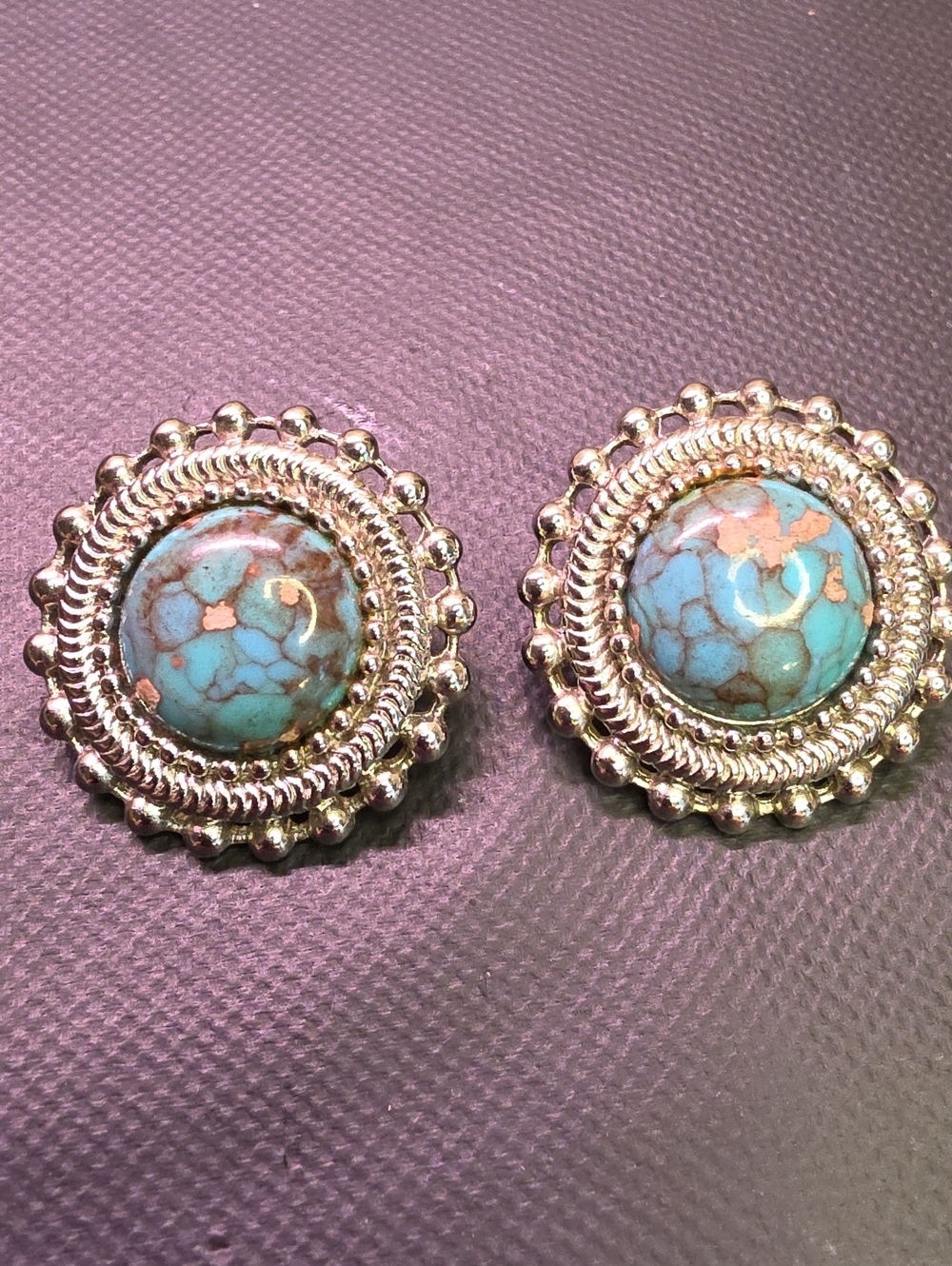 Southwestern Turquoise Copper Matrix Post Earrings Boho Western Round